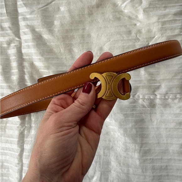 Celine Accessories - Celine Tan Leather Belt with Gold Double C Buckle